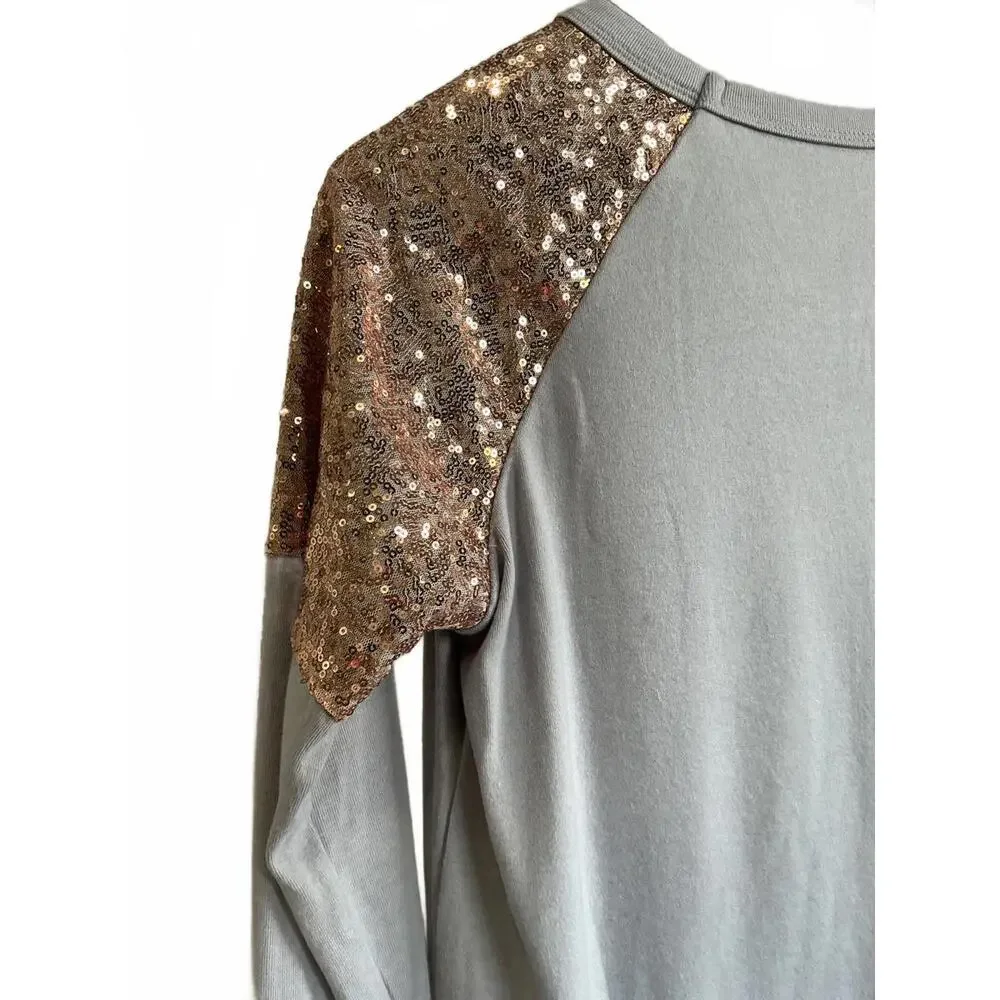 Women's Novelty Long Sleeve Holiday Shirt with Sequins Occassion Festive size M - Picture 7 of 7